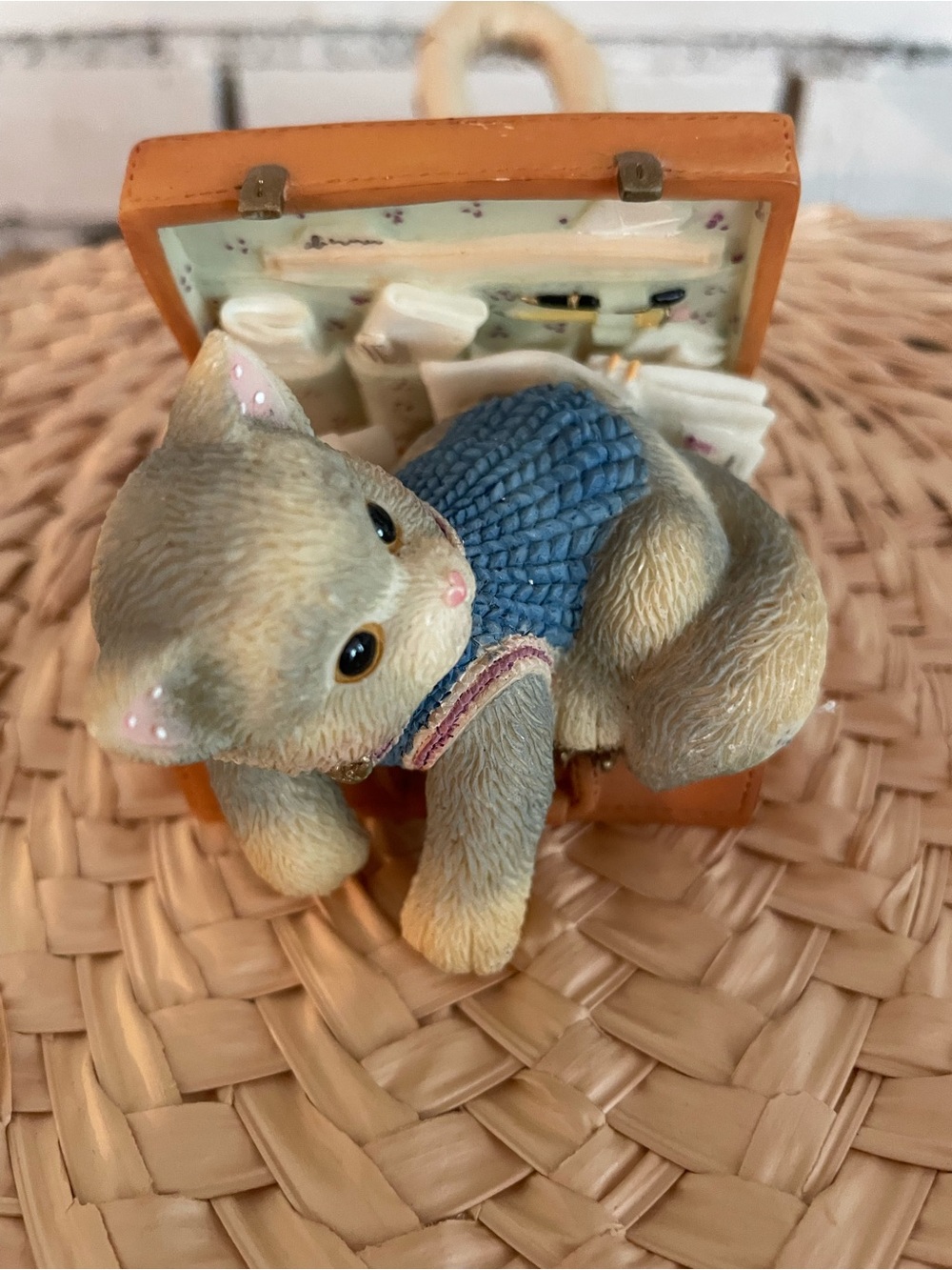 Hand-Painted Kitten Figurine with Blue Sweater - Home Accents Decor